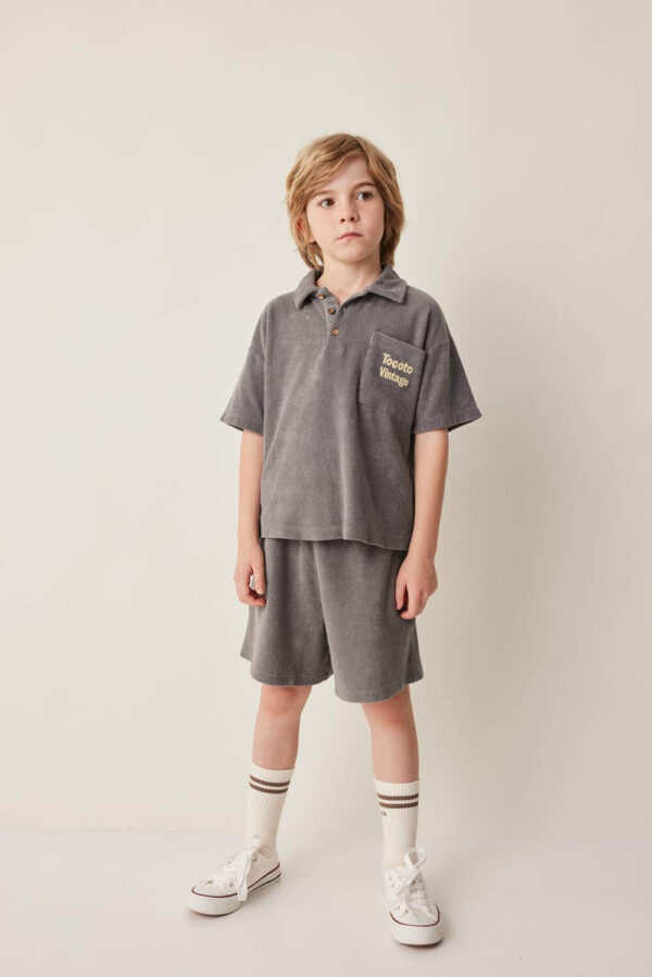 Tocoto Vintage Frottee Polo Shirt "Dark Grey" – Bild 2